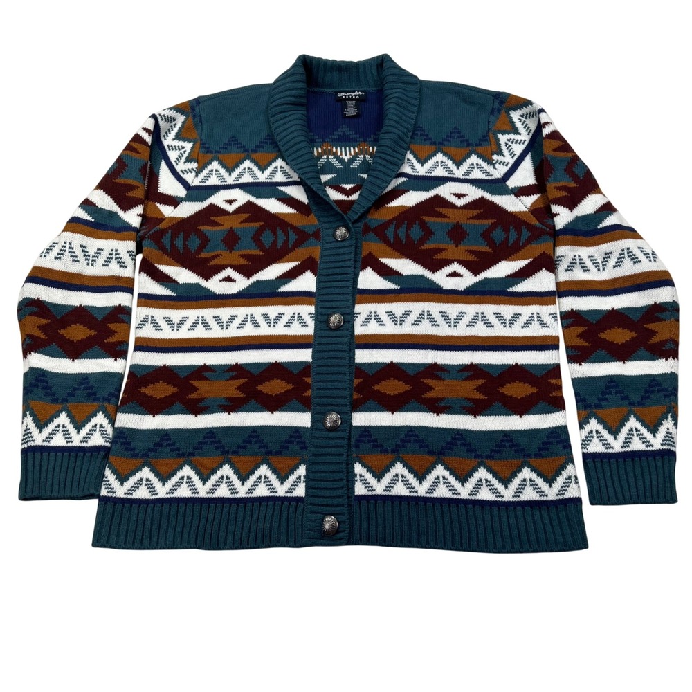 Wrangler Retro Southwestern Aztec Cadigan Womens Large Silver Concho Buttons
